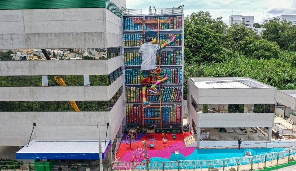 Mural feito por Eduardo Kobra em Sorocaba (SP) — Foto: Drone Cyrillo